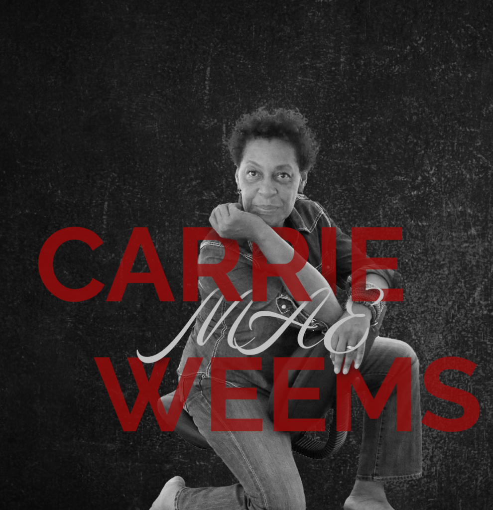 Photoshop art of a woman, Carrie Mae Williams, intertwined with the text layout of her name.